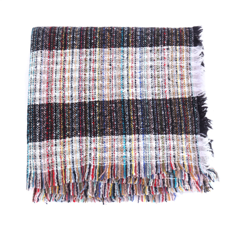 Ladies Circle Gauze Plaid Bristle Square Scarf