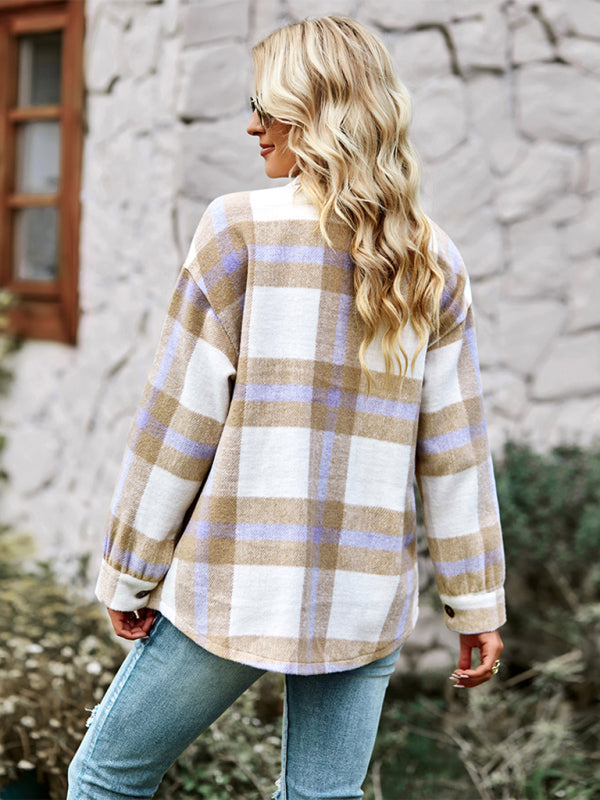 Women's Plaid long sleeve shirt casual coat