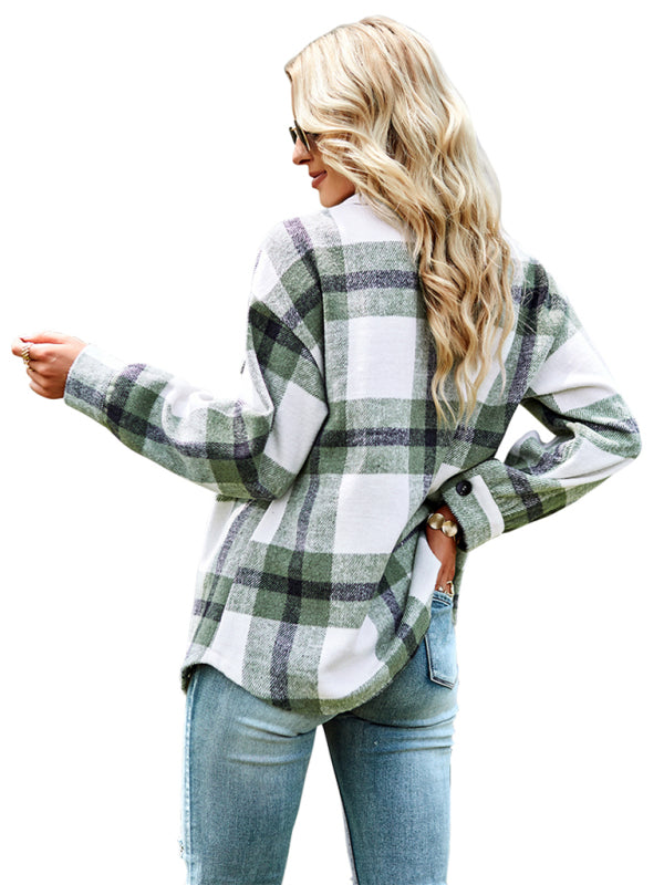 Women's Plaid long sleeve shirt casual coat