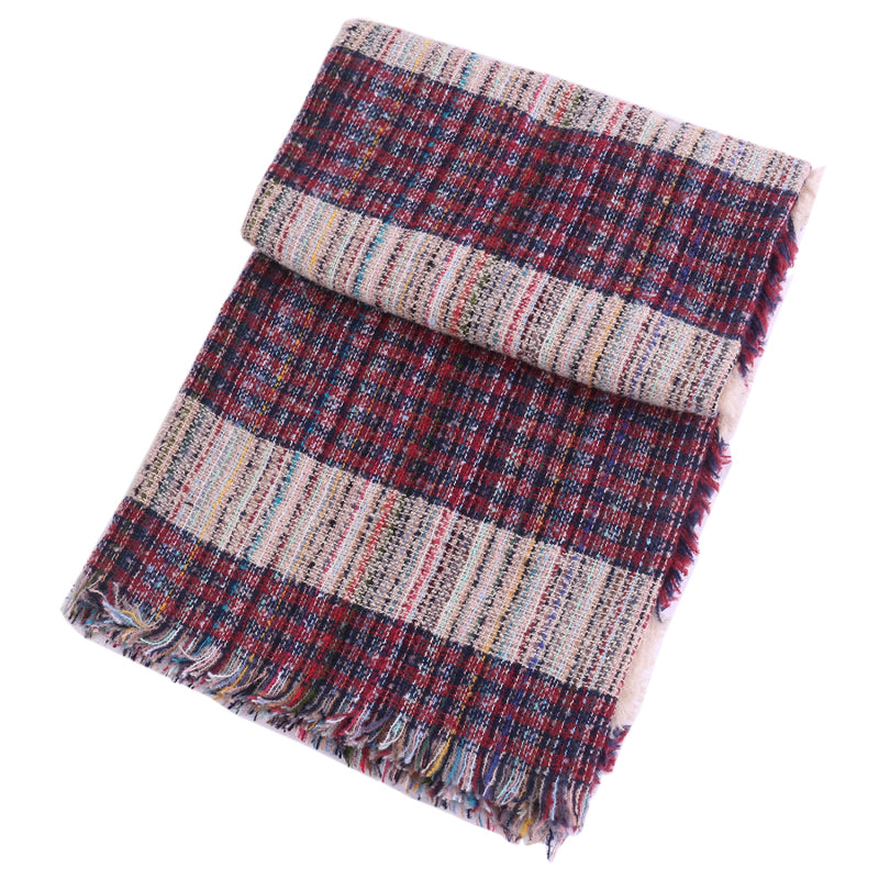Ladies Circle Gauze Plaid Bristle Square Scarf