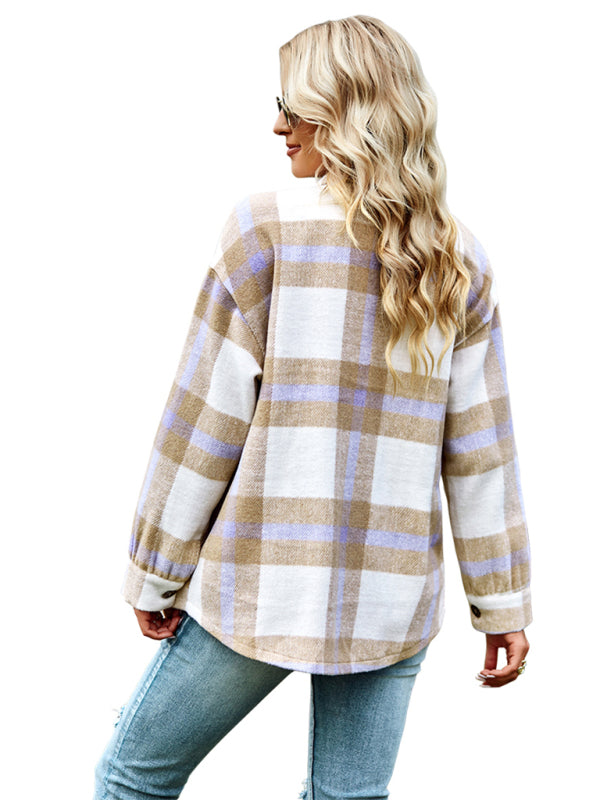 Women's Plaid long sleeve shirt casual coat