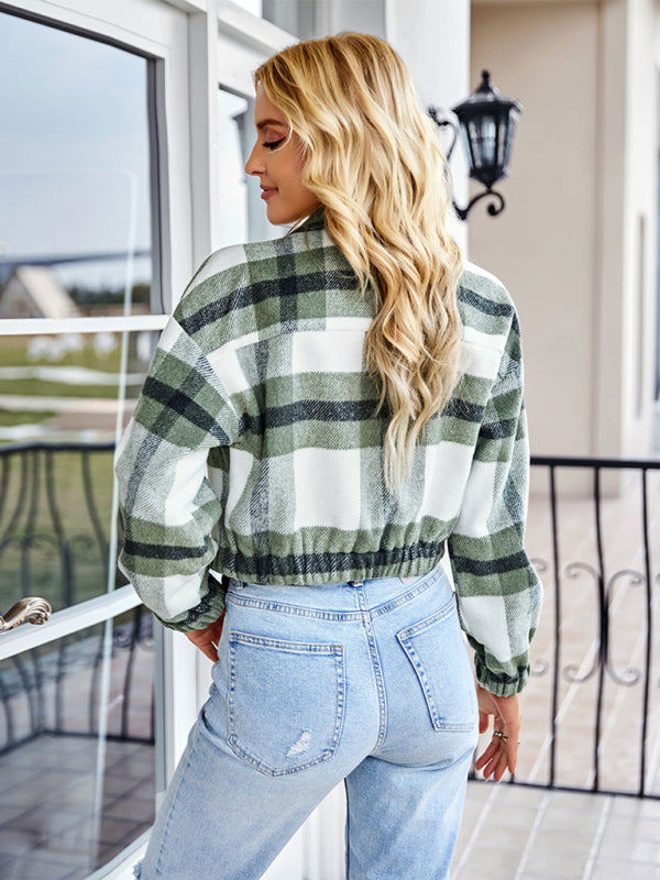 Women's casual holiday Plaid Long Sleeve Jacket