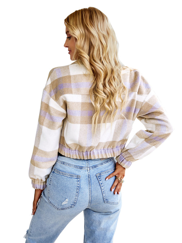 Women's casual holiday Plaid Long Sleeve Jacket