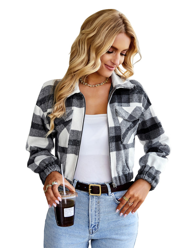 Women's casual holiday Plaid Long Sleeve Jacket