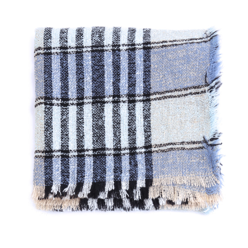 Ladies Circle Gauze Plaid Bristle Square Scarf