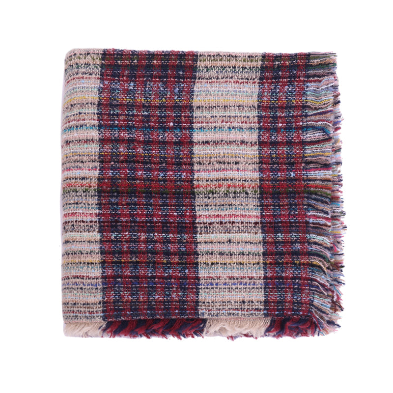 Ladies Circle Gauze Plaid Bristle Square Scarf