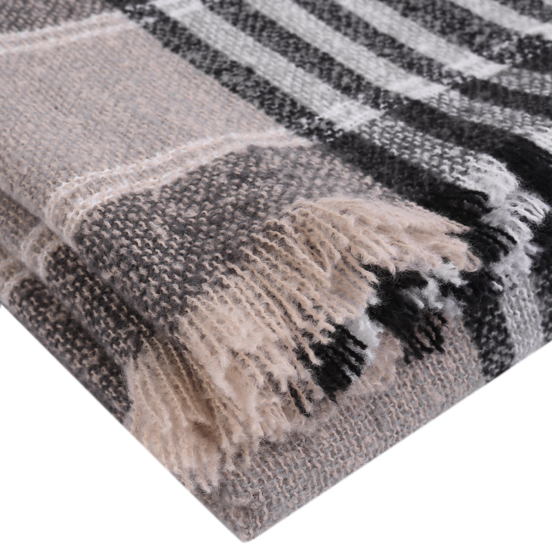 Ladies Circle Gauze Plaid Bristle Square Scarf