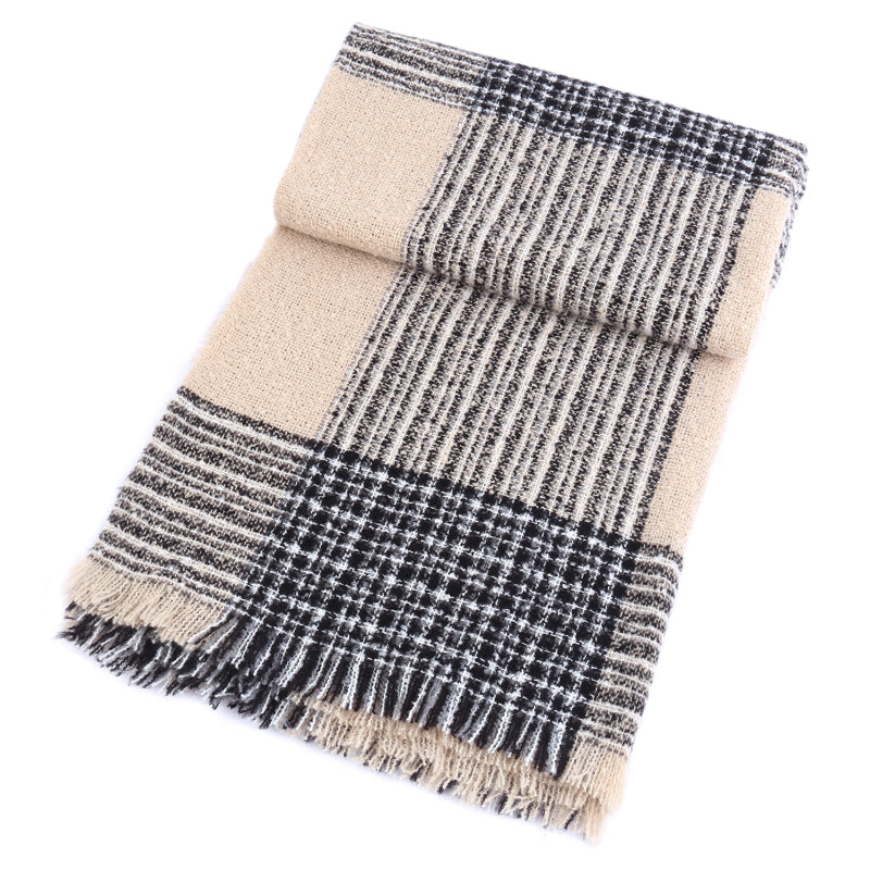 Ladies Circle Gauze Plaid Bristle Square Scarf