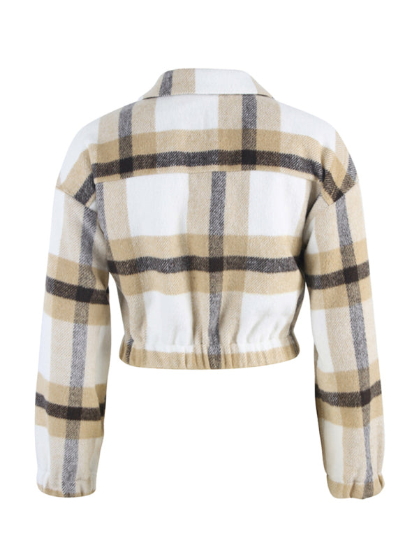 Women's casual holiday Plaid Long Sleeve Jacket