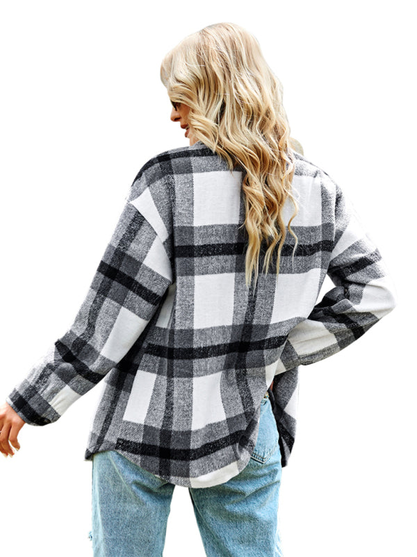 Women's Plaid long sleeve shirt casual coat