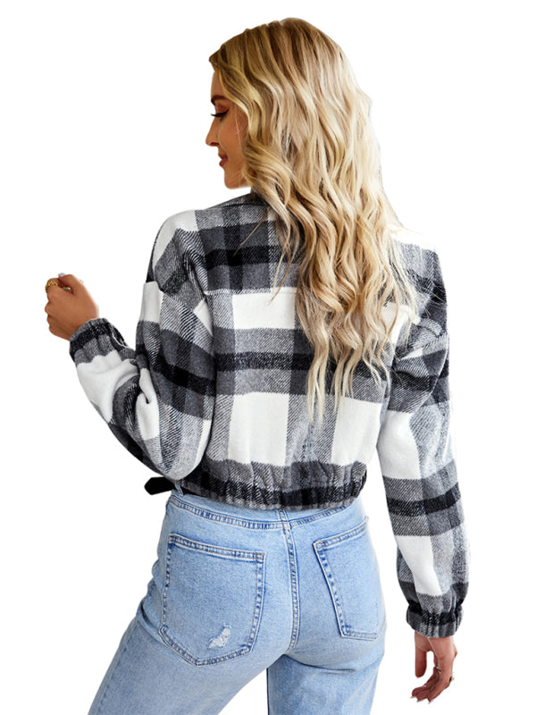 Women's casual holiday Plaid Long Sleeve Jacket
