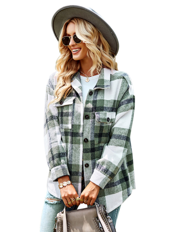 Women's Plaid long sleeve shirt casual coat