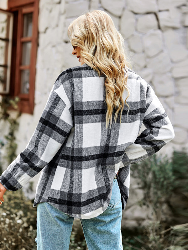 Women's Plaid long sleeve shirt casual coat