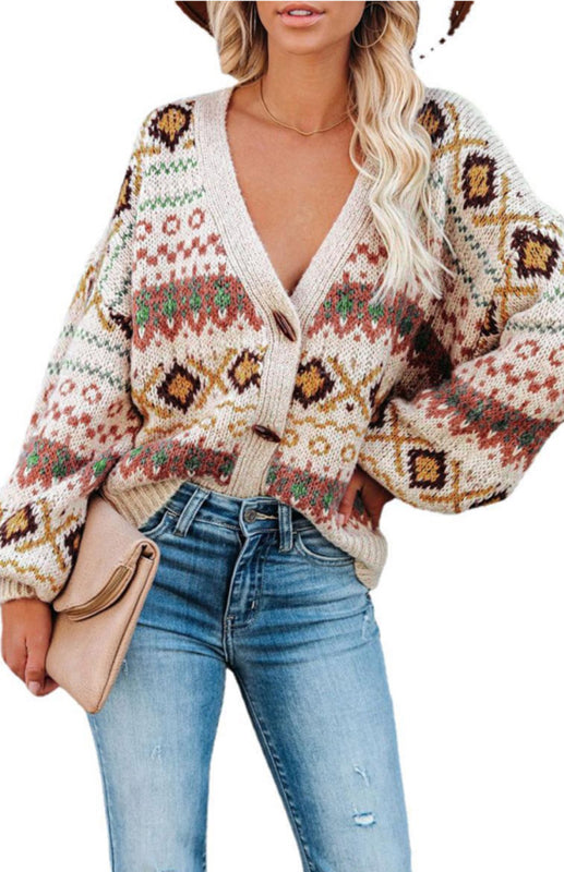 Ladies Casual V-Neck Cardigan Sweater