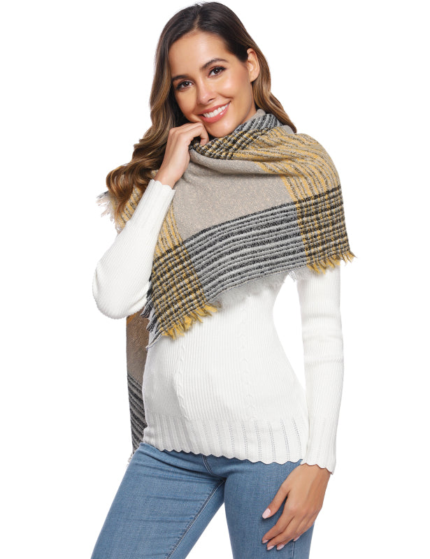 Ladies Circle Gauze Plaid Bristle Square Scarf