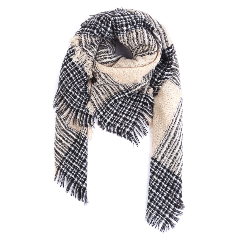 Ladies Circle Gauze Plaid Bristle Square Scarf