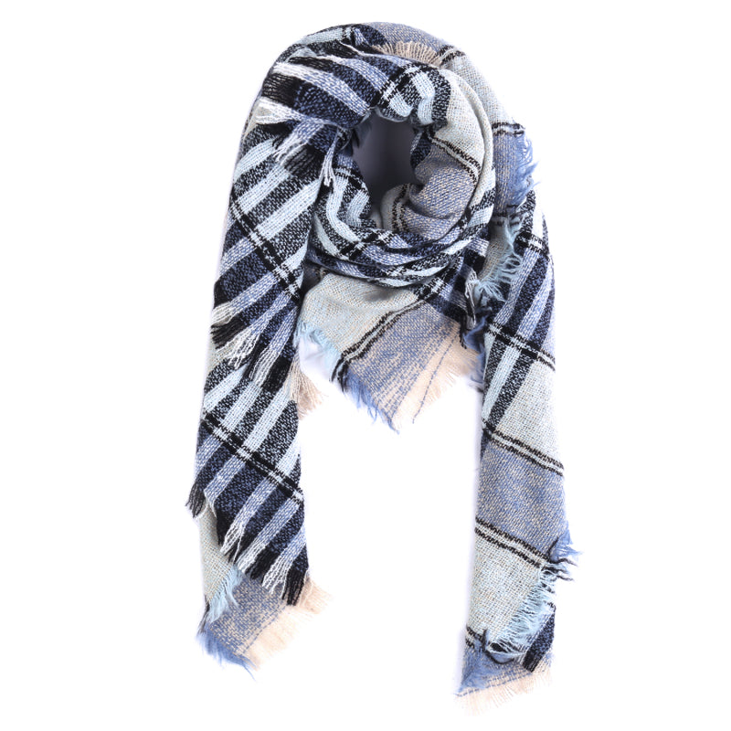 Ladies Circle Gauze Plaid Bristle Square Scarf