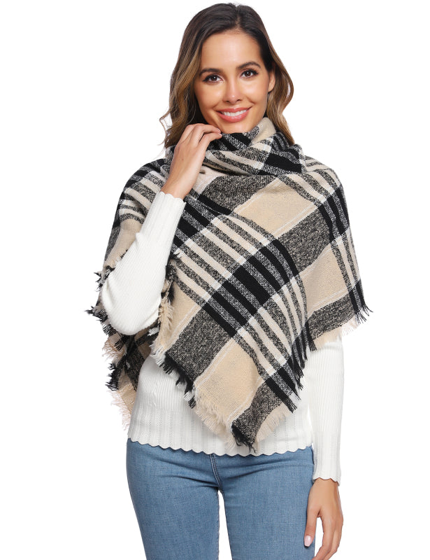 Ladies Circle Gauze Plaid Bristle Square Scarf