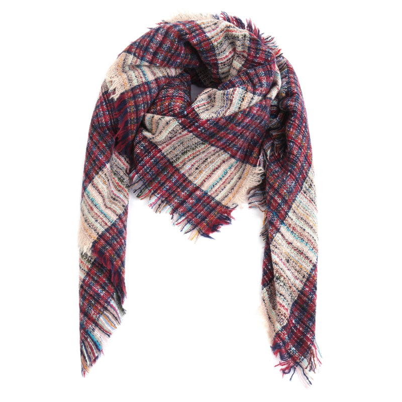 Ladies Circle Gauze Plaid Bristle Square Scarf