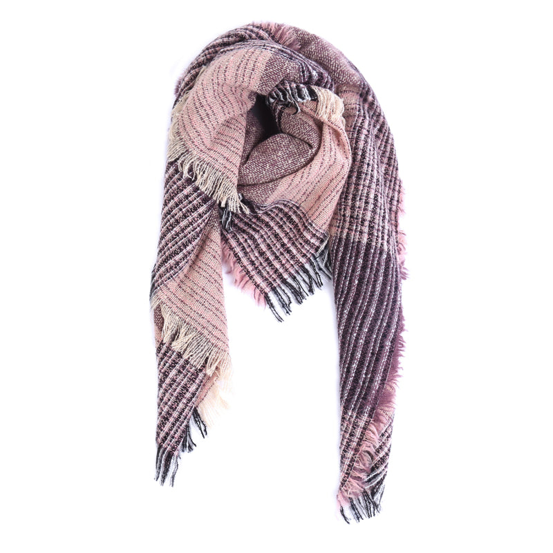 Ladies Circle Gauze Plaid Bristle Square Scarf