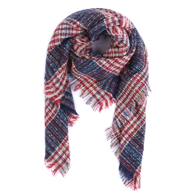 Ladies Circle Gauze Plaid Bristle Square Scarf