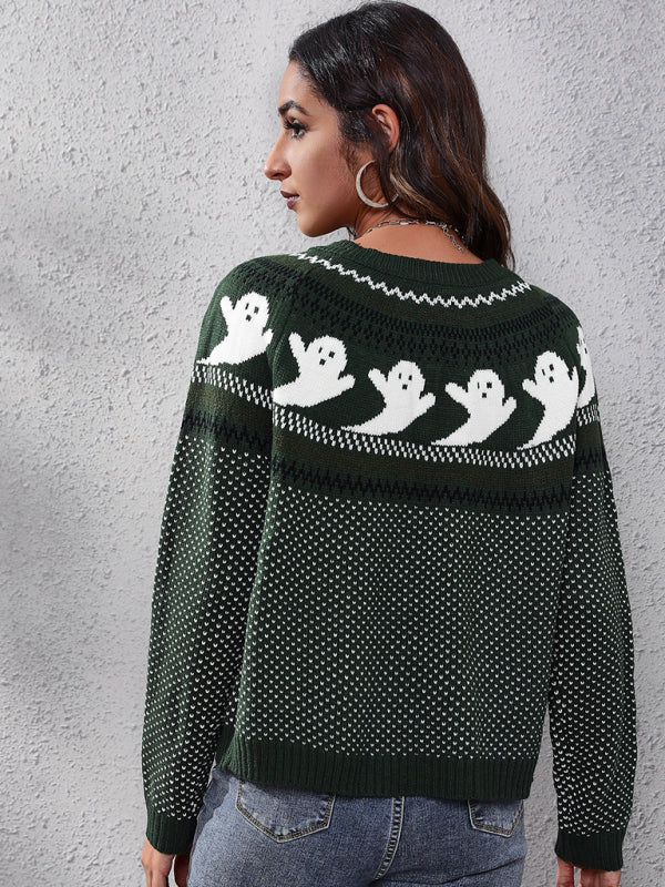 Women's Halloween Ghost retro wave point long sleeve knitted sweater
