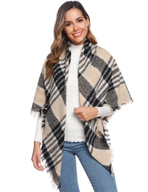 Ladies Circle Gauze Plaid Bristle Square Scarf