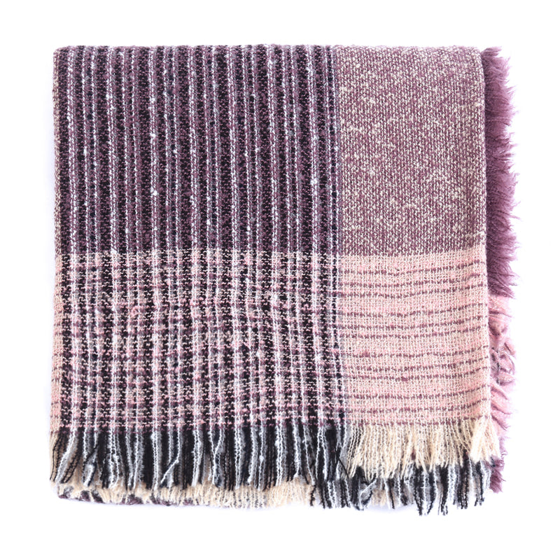 Ladies Circle Gauze Plaid Bristle Square Scarf