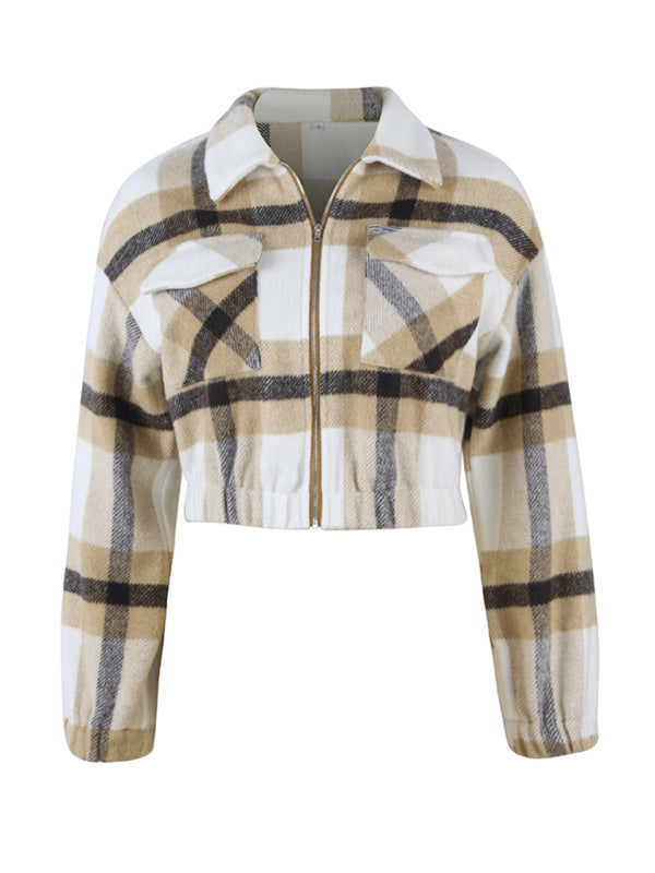 Women's casual holiday Plaid Long Sleeve Jacket