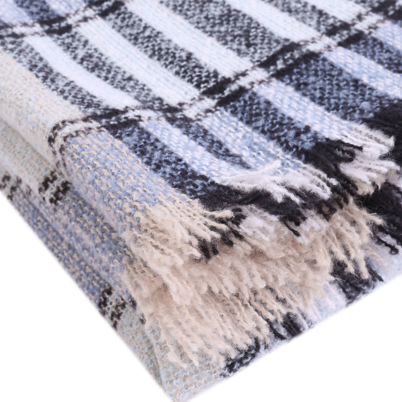 Ladies Circle Gauze Plaid Bristle Square Scarf