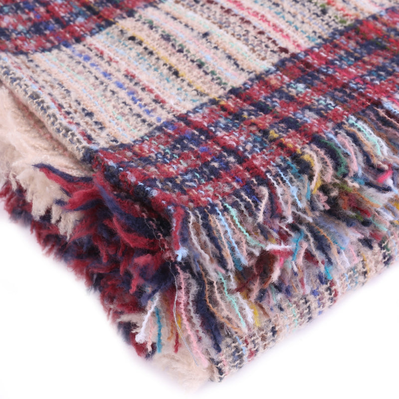 Ladies Circle Gauze Plaid Bristle Square Scarf