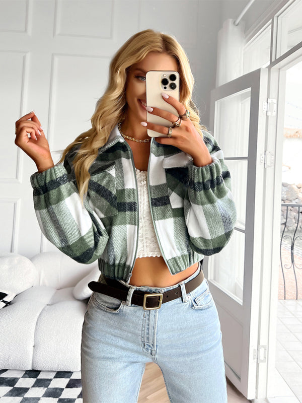 Women's casual holiday Plaid Long Sleeve Jacket