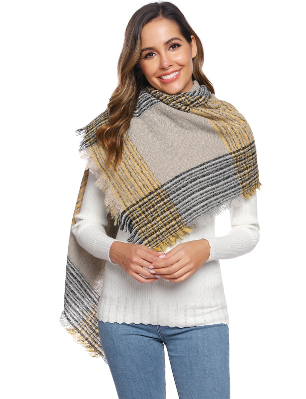 Ladies Circle Gauze Plaid Bristle Square Scarf