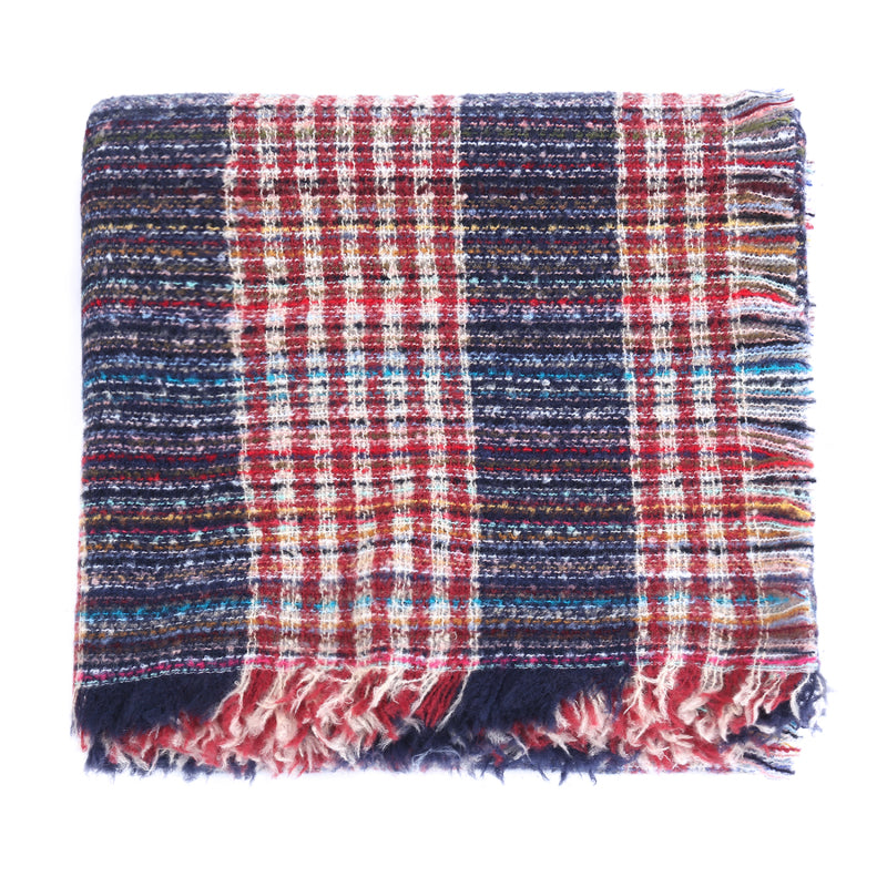 Ladies Circle Gauze Plaid Bristle Square Scarf
