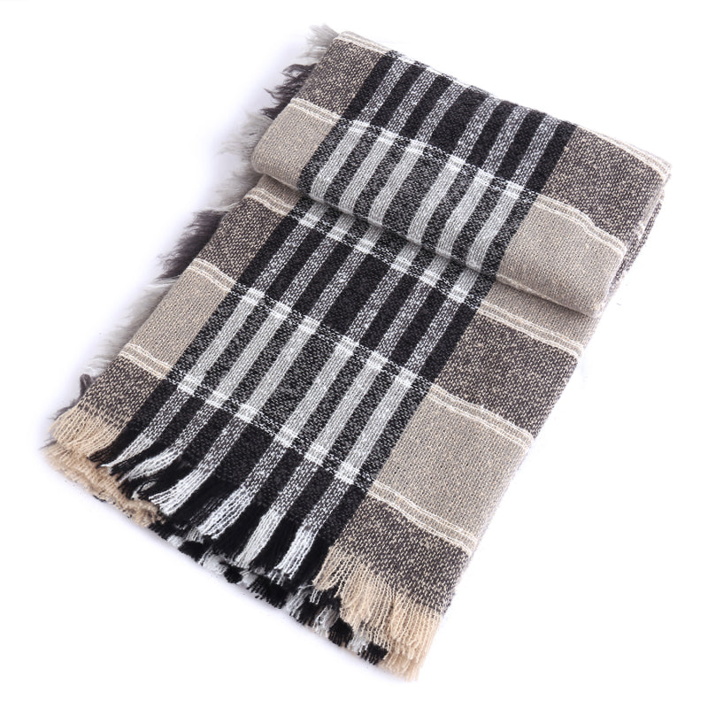 Ladies Circle Gauze Plaid Bristle Square Scarf