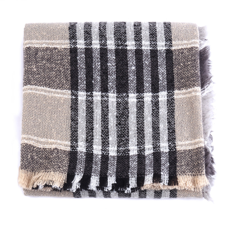 Ladies Circle Gauze Plaid Bristle Square Scarf