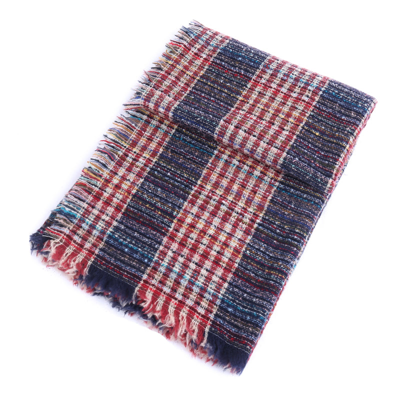 Ladies Circle Gauze Plaid Bristle Square Scarf