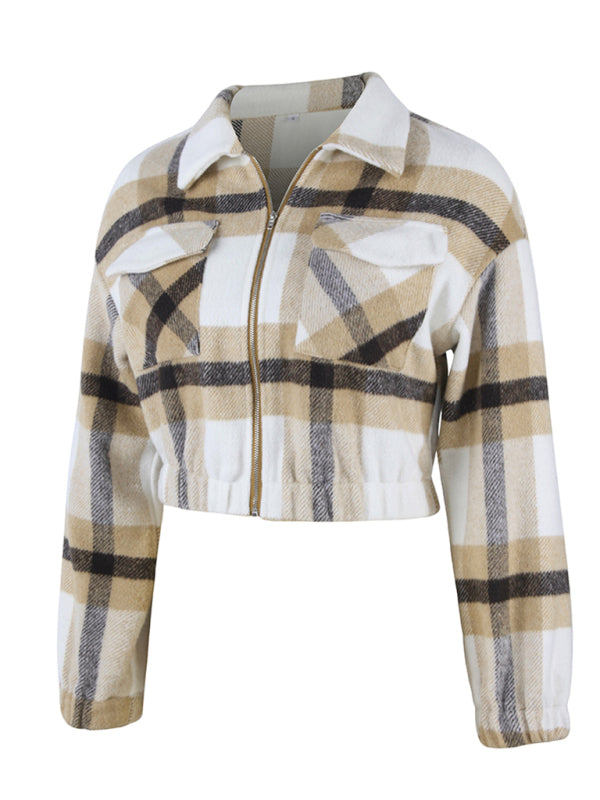 Women's casual holiday Plaid Long Sleeve Jacket