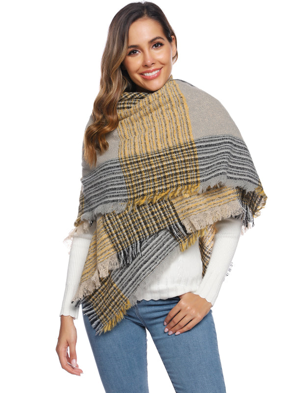 Ladies Circle Gauze Plaid Bristle Square Scarf