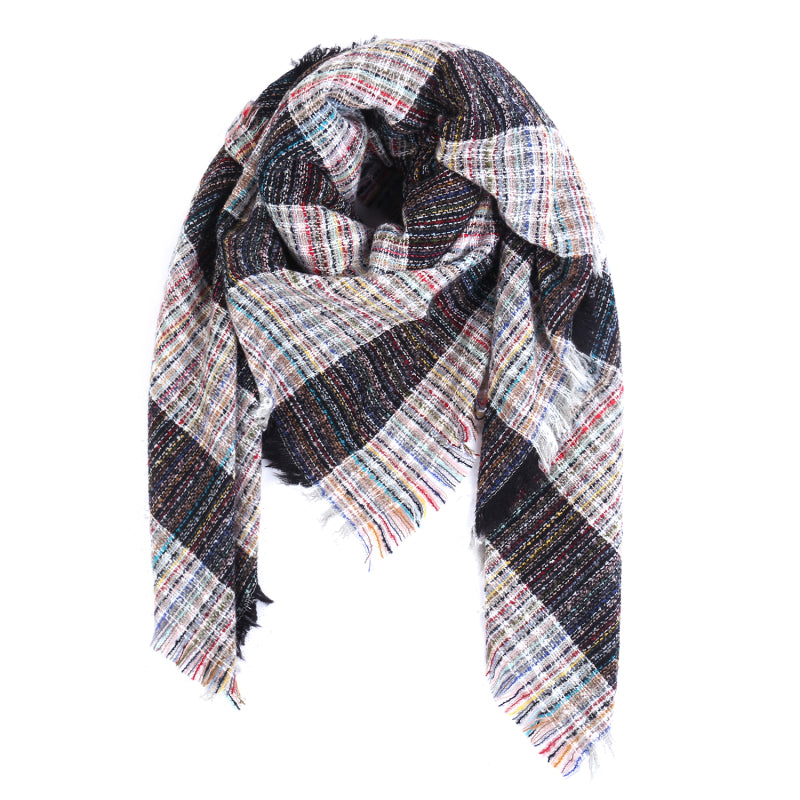 Ladies Circle Gauze Plaid Bristle Square Scarf