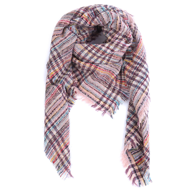 Ladies Circle Gauze Plaid Bristle Square Scarf