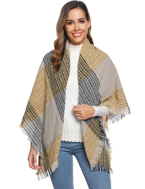 Ladies Circle Gauze Plaid Bristle Square Scarf