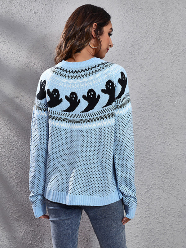Women's Halloween Ghost retro wave point long sleeve knitted sweater