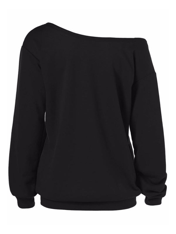 Women's Halloween Print Long Sleeve autumn slant shoulder top T-shirt